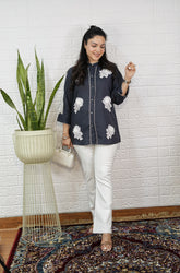 Linen steel grey top